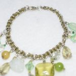 Vintage Dangle Green/Purple/Yellow Beads Silver Tone Link Chain 6" Bracelet Green Photo 2