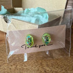 Brand New Resin Stud Earrings OS Green Blue Gold Inlay Made in Japan NWT Photo 0