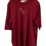 Quacker Factory Red Christmas‎ Reindeer Shirt Bling Rhinestones Large Photo 0