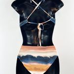 Lucky Brand Tie Dye Ombre Striped Two Piece Bikini Swimsuit Blue Orange Large Photo 3