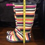 Coach Multi Striped Pull On Mid Calf Rain Boots with Low Heel and Navy Lining Photo 8