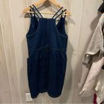 Venus Cute dark denim stretchy  mini zip front dress pockets skinny straps Photo 6