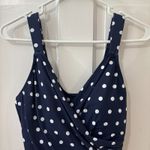 Lands' End  Navy Polka Dots Faux Wrap‎ One Piece Ruched Swimsuit 12DD Photo 3