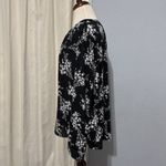 Vera Wang Simply  Blouse Black Women Roll Tab Popover Sleeve Chiffon Floral L Photo 3
