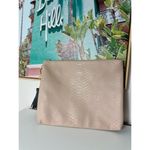 Charming Charlie  Tan Beige Snakeskin Faux Leather Large Tassel Zip Clutch Purse Photo 1