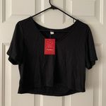 Verdusa Women's Solid V Neck Crop T Shirt Top Causal Short Sleeve Tee Top Size S Black Photo 5