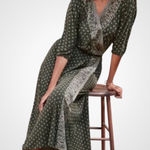 Garnet Hill Like New  Wrap Dress Green Floral Batwing Sleeve Maxi Dress Medium Photo 0