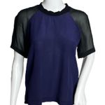 Madewell Shirt Womens Small Navy Blue Black Silk Front Row Tee Casual Workwear Photo 0