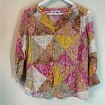 Rose + Olive Women Patchwork Tunic Blouse Small Pink Yellow Blue EUC  Photo 1