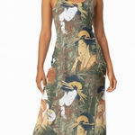 Vintage The Attic Neutral Brown Y2K Japan Art Print Midi Dress Photo 0