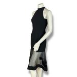 Black Dress Sheer Flared Hem High Neck Fitted Sheath Racerback Cocktail Zip Photo 2