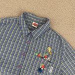 Looney Tunes VTG Shirt Women L Blue Plaid Tweety 3/4 Sleeve Button Front Photo 1