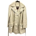 24 K Leather Dan Di Modes Cream Tie Belted Trench Coat Jacket Womens Large White Photo 8