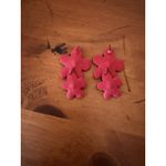 Red Double Flower Drop Earrings Gold Center Statement Summer Beach NWOT Photo 4