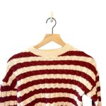 LNA Clothing Striped Cable Knit Cropped Sweater Burgundy Cream Extra Small Photo 1