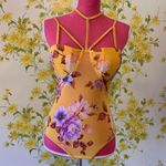 Haute Monde NWT Strappy Mesh bodysuit floral yellow size L Photo 5