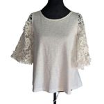 Anthropologie  Eri + Ali Lace Bell Sleeve Top XS White Textured Crocheted Photo 0