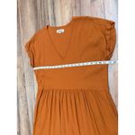 Lou & grey LOFT Linen Blend Babydoll Midi Dress Rust Orange V-Neck Short Sleeve Size L Photo 8