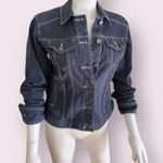 Eddie Bauer Edie Baurer Womens Size Small dark blue/gray Shaped Trucker Button up Denim Jack Photo 7