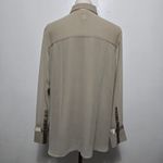 Coldwater Creek  Beaded Embellished Sheer Button Up Shirt Taupe XL Elegant Luxe Photo 6