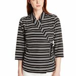 Pendleton  Top S NWT Wrap Striped Silk Cotton Chic Business Casual 3/4 Sleeves Photo 3