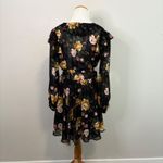 Dynamite Black Floral Ditsy Mini Dress Long Sleeve Ruffle‎ Trim Black Pink Yellow M Photo 3