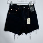 Levi's NWT  Ribcage Super High Rise Denim Shorts‎ Frayed Hem Button Fly Black 24 Photo 0