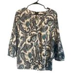 Ann Taylor  White Blue Paisley Floral Long Sleeve Dressy Bouse Top Women Sz S Photo 0