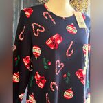 kim rogers  Dark Blue Holiday Print Blouse Photo 1