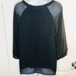 Skies Are Blue  Embroidered Mesh Blouse  Long sleeve Navy Blue and Red Top M Photo 6