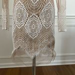 Luxxel White Crochet Lace Nude Mesh Sheath Dress Long Sleeves XS Photo 4