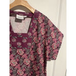 Vermont Country Store Peasant Blouse Smock Womens L Maroon Floral Short Sleeve Pink Size L Photo 2