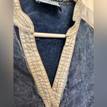 Elisa Cavaletti Italian Blue Acid Wash Pleather Trim Viscose Button Shirt Photo 7