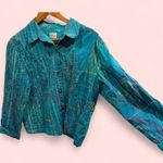 Chico's Chico’s aquamarine distressed rainbow embroidery light jacket chunky buttons Photo 1
