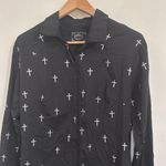 Cowgirl Hardwear Black Button Down Long Sleeve Shirt Silver Cross Pattern sz XL Photo 2