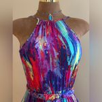 Presley Skye Multi Bright Colors Halter Top V Neck In Back Summer Dress Sz S Pink Photo 5