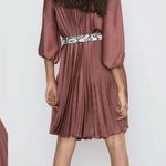 ZARA  Pleated Long Sleeve Tie-Neck Mini Dress in Dusty Rose Pink Bloggers Fave, M Photo 14