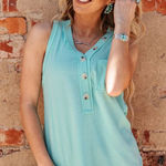 Andree by Unit  NWT Women's Button Down Waffle Tank Top Aqua Size S Photo 0