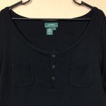 Lauren Ralph Lauren Women’s Black Henley Short Sleeve Midi Shirt Dress Size L Photo 2