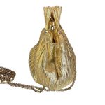 Vintage 80s Vanessa Metallic Gold Purse Long Chain Kiss Lock Evening Puff Pouch Photo 4