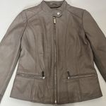 Michael Kors  PEARL GRAY LDS LEATHER JACKET MINT POCKET FULL ZIP SIZE Small Photo 1