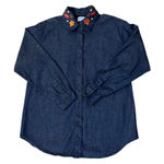 Vintage 90s Style Studio Denim Blouse Women’s Medium Used 3 Looks in 1 Autumn Blue Photo 0
