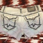 Y2K Miss Me Micro Mini Baddie Low Rise Denim Jean Biker Shorts Frayed Distressed Dyed Embroidered Photo 0