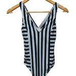 Michael Kors Women's Marine Stripe V-Neck One Pice Swimsuit Size 6 Blue White Photo 2