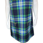 Julie Brown Womens Size 8 Green Plaid Wool Blend Short Sleeve Midi Dress Pockets Photo 3