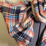 Oversized Blanket Scarf Cream Red Blue Plaid Photo 3