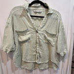 ZARA  Linen Blend Button Down Shirt‎ Top, Two Pocket Front, Sage Green, Casual Photo 0
