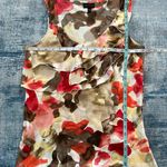 Harve B Red Cream Tan Floral Ruffled Satin Sleeveless Blouse Medium Photo 5