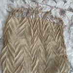 Beige Pleated Textured Acrylic Semi Sheer Scarf with Fringe Trim, size 69”x15” Tan Photo 2