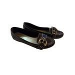 Ladies Shiny Brown Nickels Soft Flat Shoes Photo 1